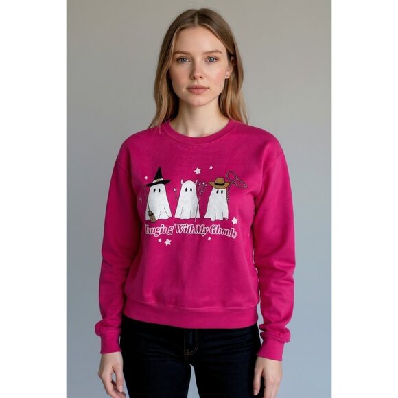 Wound Up Juniors Pink Casual Seasonal Fall Graphic Sweatshirt Size XS/1 - Picture 1 of 4